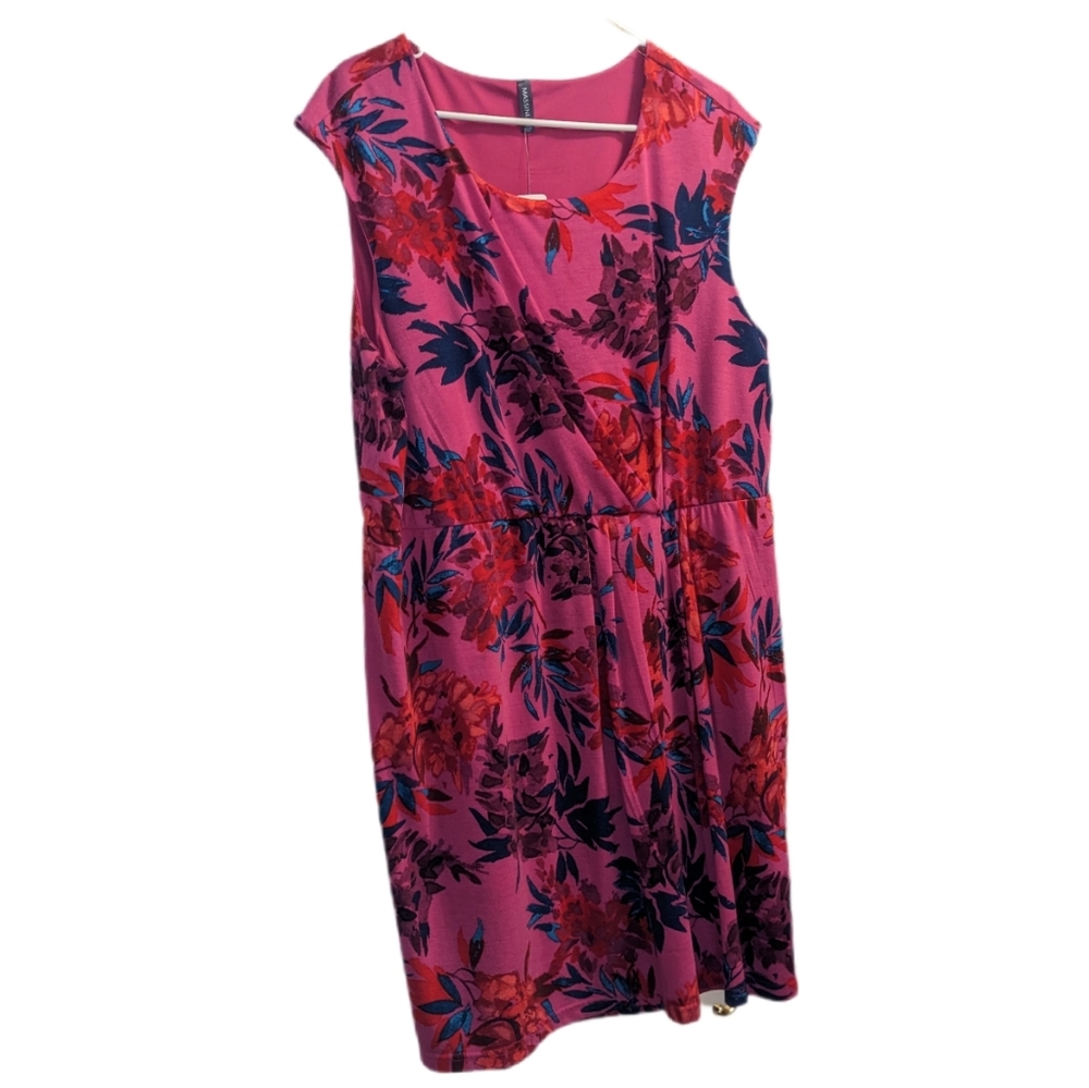 🆕 Massini Floral Pink Front Drape Dress 2X